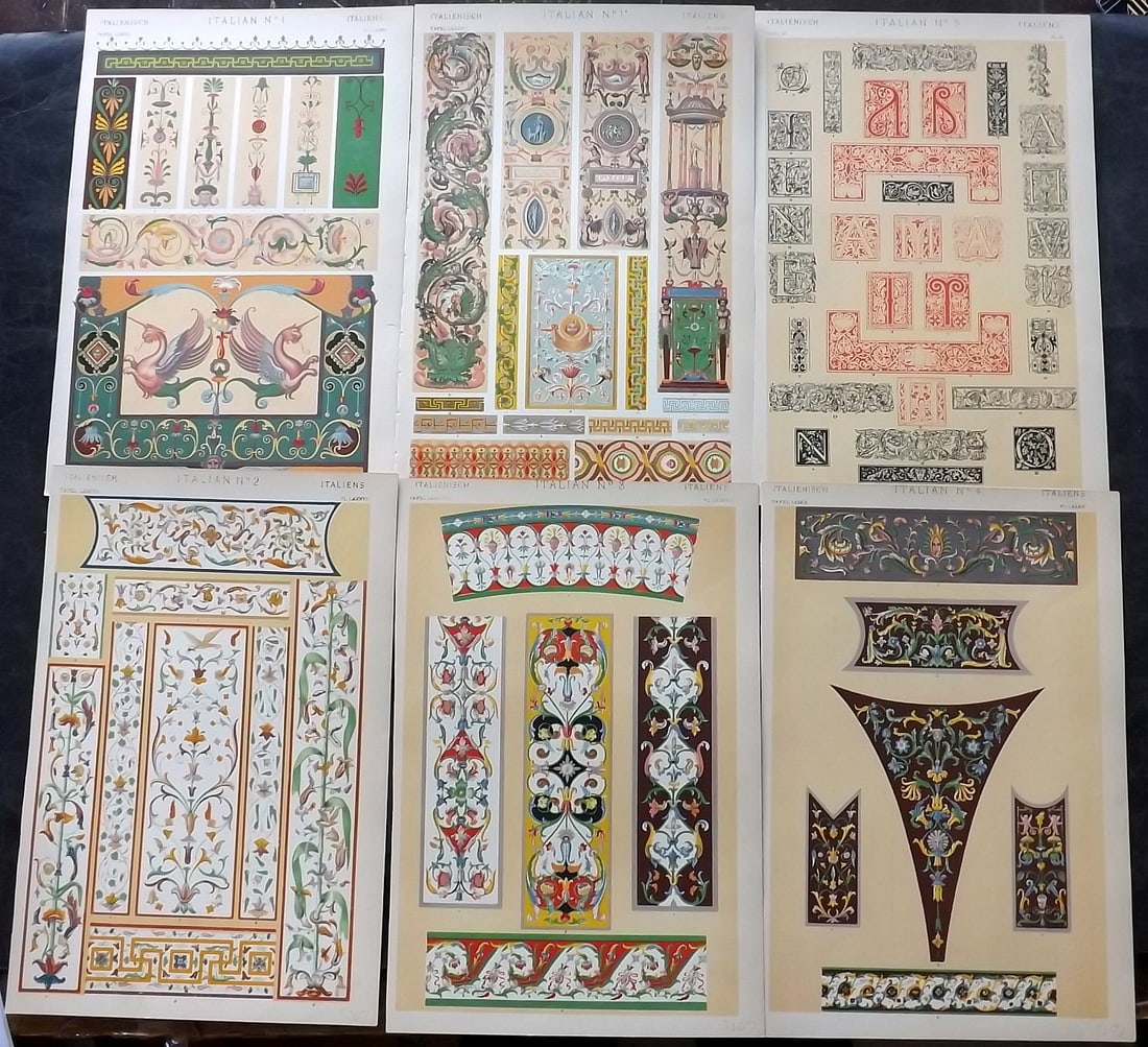 Jones, Owen 1910 Lot of 6 Architectural Design Prints. Italian Italy (1 of 2)
