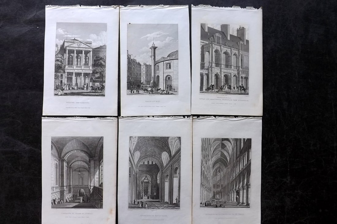 Pugin, Charles 1831 Lot of 6 Steel Engraved Views of Paris, France: Steel Engraving Published 1831, London for "Paris and its Environs" by Augustus Charles Pugin. Illustrated by Charles Heath. Paper Size: 8 x 5 inch (20 x 13cm) Good Condition