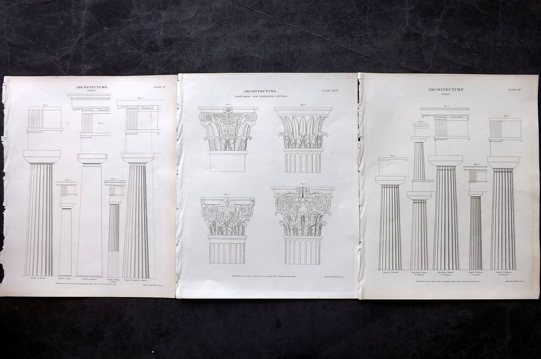 Rees, Abraham 1820 Lot of 3 Architectural Columns Prints (1 of 2)