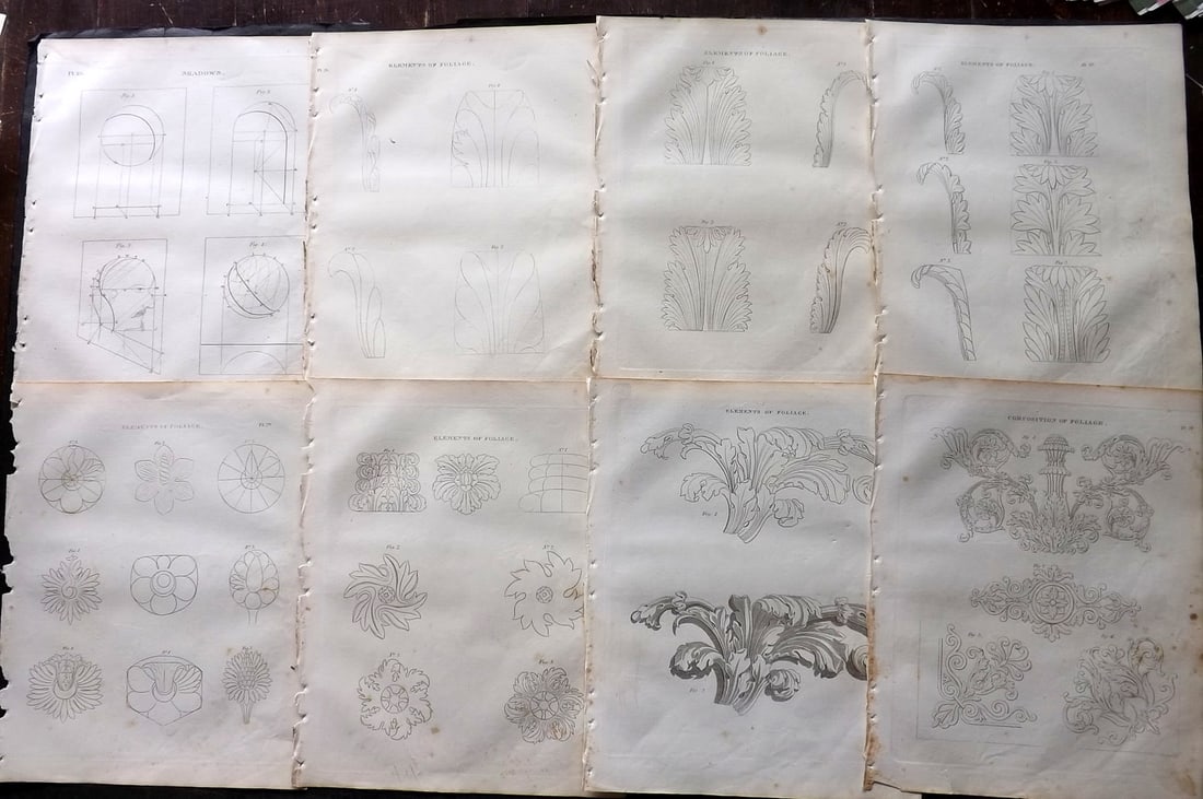 Shaw, Edward 1836 Lot of 8 Architectural Prints (1 of 2)