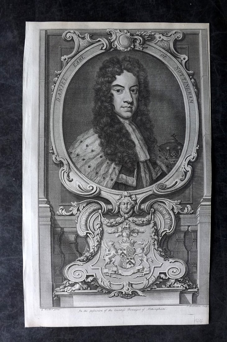 Rapin de Thoyras, Paul 1751 Folio Portrait. Daniel Earl of Nottingham by Houbracken (1 of 1)