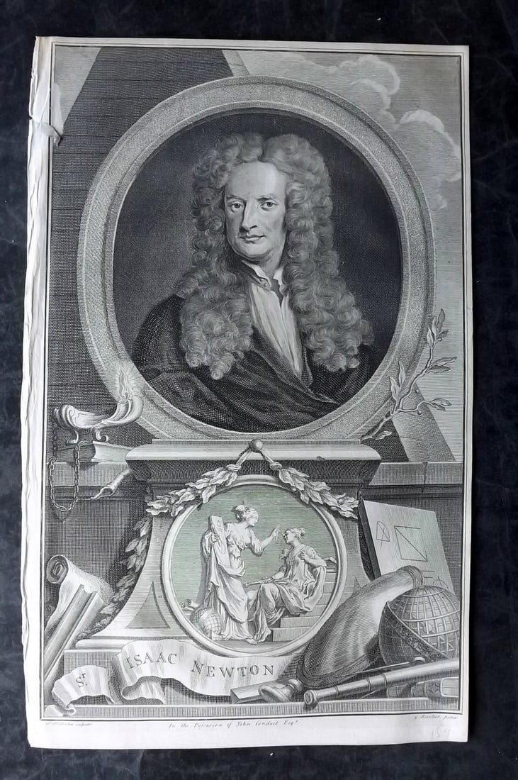 Rapin de Thoyras, Paul 1751 Folio Portrait. Sir Isaac Newton by Houbracken. Globe (1 of 1)
