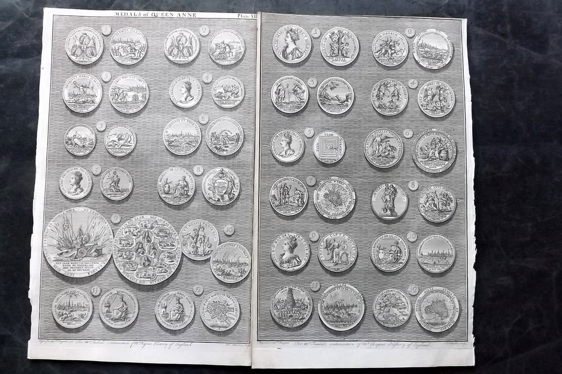 Rapin de Thoyras, Paul 1751 Pair of Folio Coins & Medals Prints (1 of 2)
