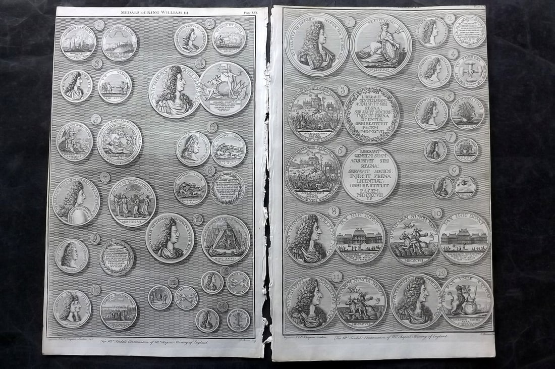 Rapin de Thoyras, Paul 1751 Pair of Folio Coins & Medals Prints (1 of 2)