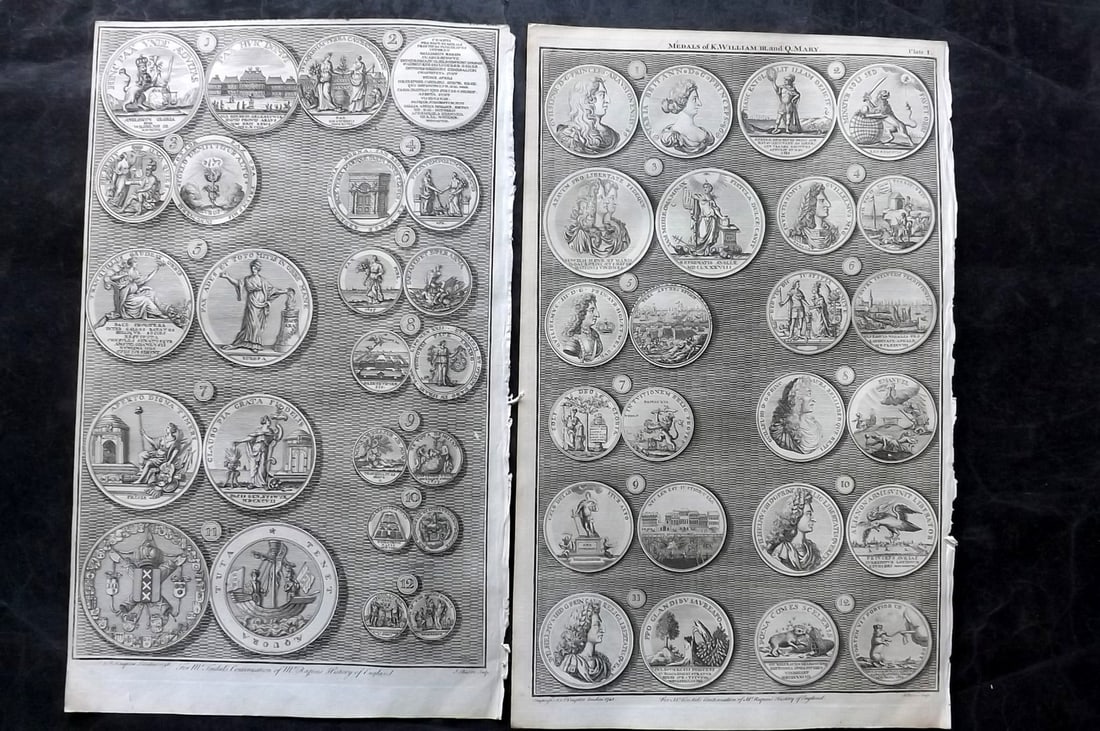 Rapin de Thoyras, Paul 1751 Pair of Folio Coins & Medals Prints (1 of 2)
