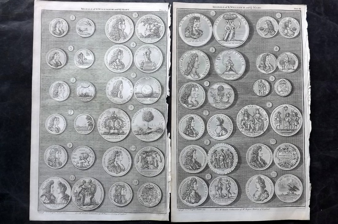 Rapin de Thoyras, Paul 1751 Pair of Folio Coins & Medals Prints (1 of 2)