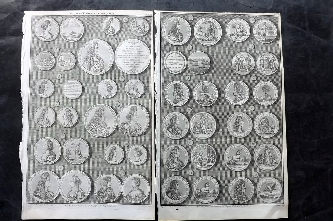 Rapin de Thoyras, Paul 1751 Pair of Folio Coins & Medals Prints (1 of 2)