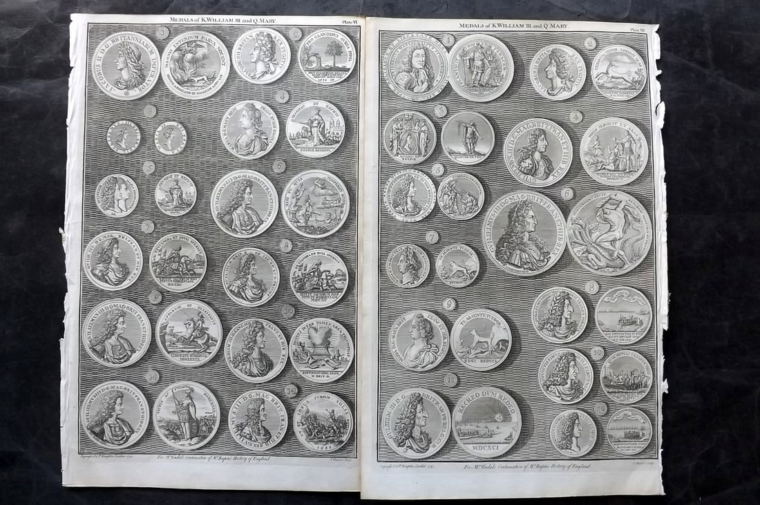Rapin de Thoyras, Paul 1751 Pair of Folio Coins & Medals Prints (1 of 2)