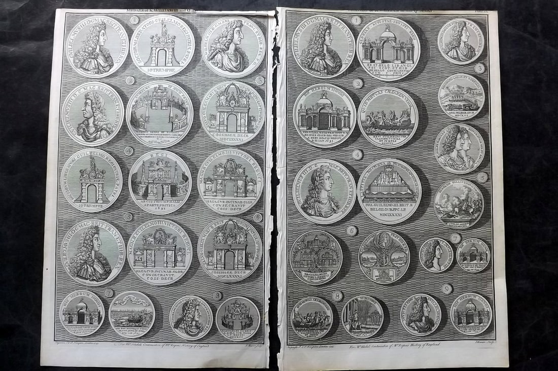 Rapin de Thoyras, Paul 1751 Pair of Folio Coins & Medals Prints (1 of 2)