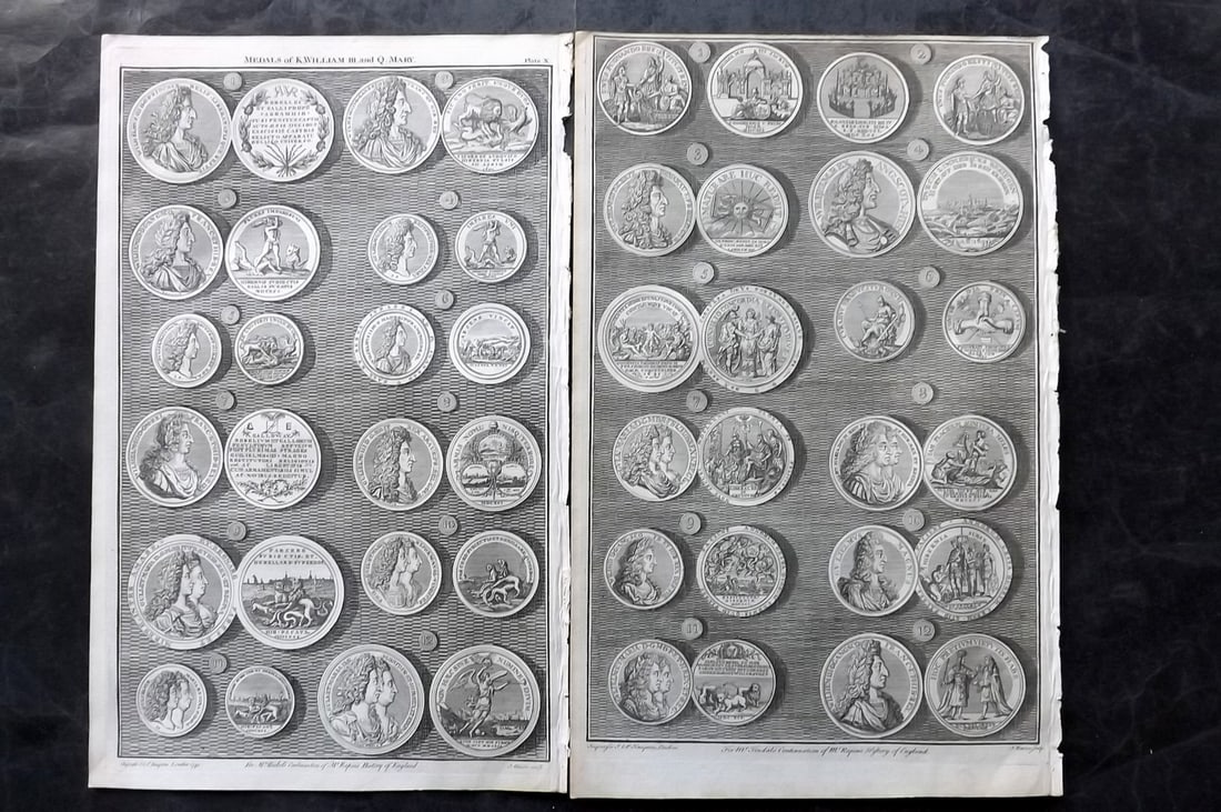 Rapin de Thoyras, Paul 1751 Pair of Folio Coins & Medals Prints (1 of 2)