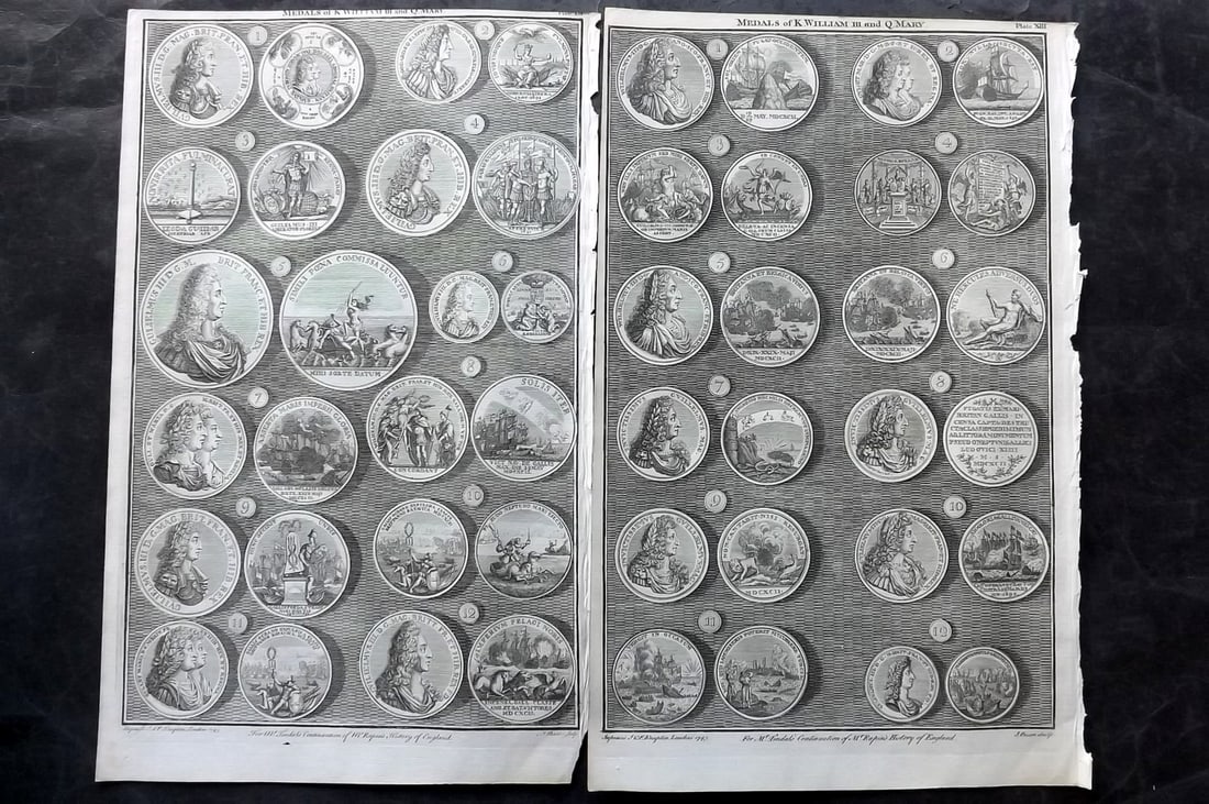 Rapin de Thoyras, Paul 1751 Pair of Folio Coins & Medals Prints (1 of 2)