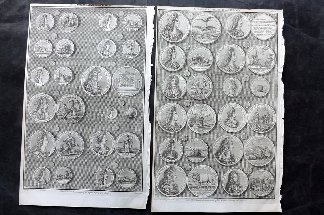 Rapin de Thoyras, Paul 1751 Pair of Folio Coins & Medals Prints (1 of 2)