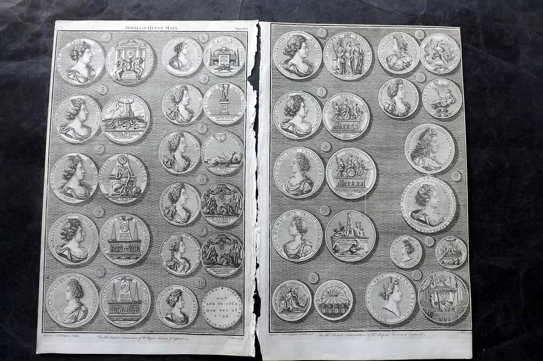 Rapin de Thoyras, Paul 1751 Pair of Folio Coins & Medals Prints (1 of 2)