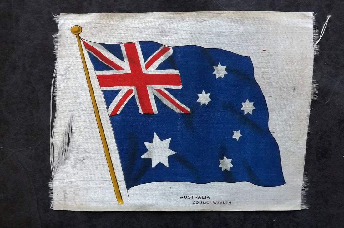 Silk Flag C1918 B. D. V.Cigarettes - Australia: Silk Flag Produced C1918 by B. D. V.Cigarettes during WW1. Size: 6 x 4.5 inch (16 x 12cm) Slight faying left side, otherwise Good Condition