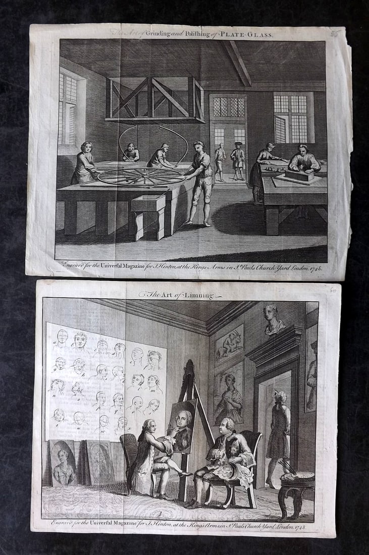 Universal Magazine C1750 Pair of Trades Prints. Limning & Polishing Plate Glass (1 of 1)