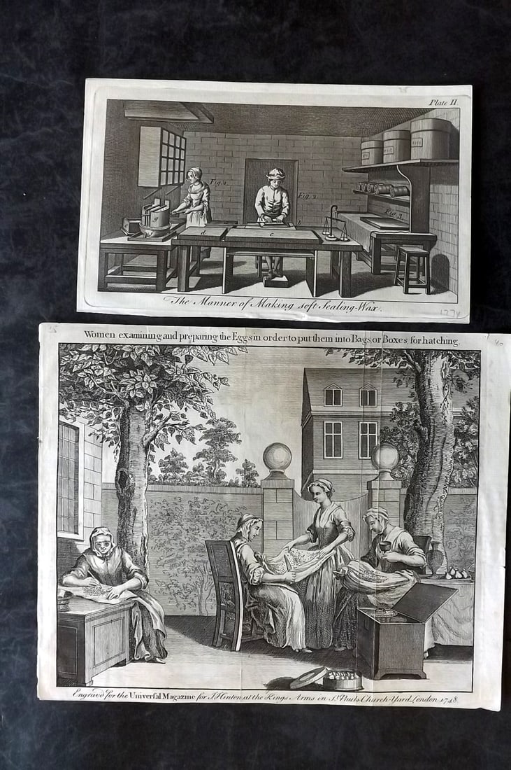 Universal Magazine C1750 Pair of Trades Prints. Sealing Wax & Preparing Eggs (1 of 1)