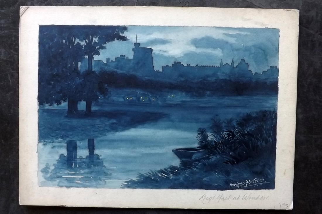 Fletcher, Howard 19th Cent Watercolour. Nightfall at Windsor (1 of 2)