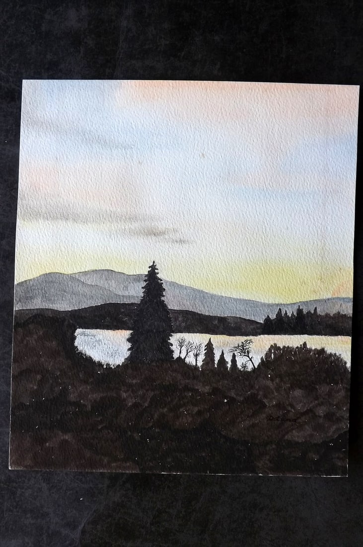 Lund, Doreen 20th Century Watercolour. Sunset over Windermere, Lake District (1 of 2)