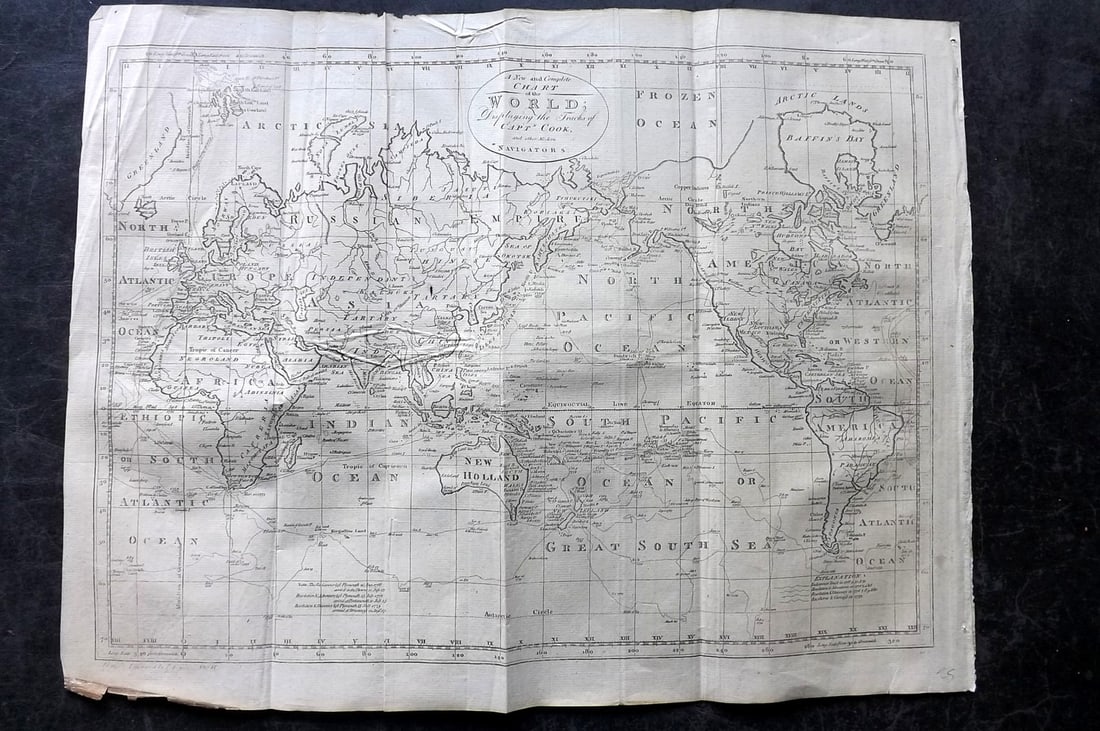 Bowen, Thomas 1791 Map. World, tracks of Captain Cook (1 of 2)