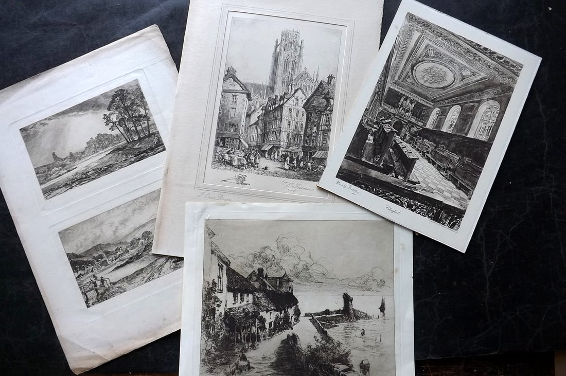Etchings 19th Cent. Mixed Lot of 4 incl Signed (1 of 6)