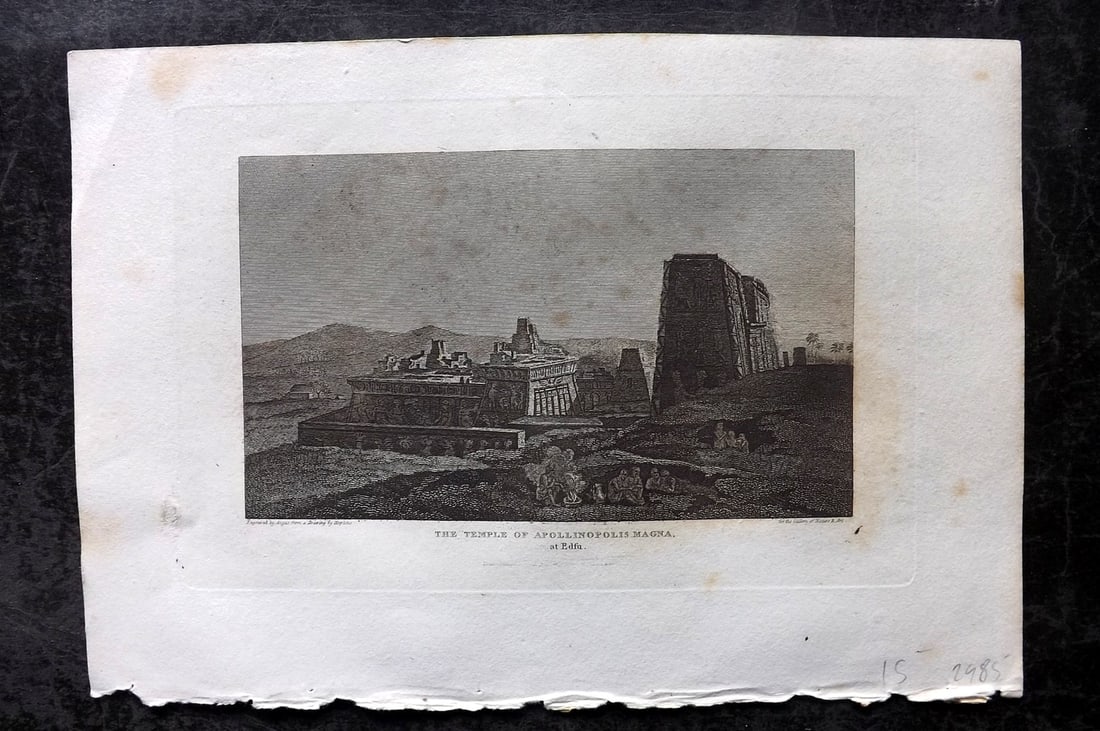 Polehampton, Edward 1823 Print. Temple of Apollinopolis, Edfu, Egypt: Copper Plate Published 1823, London for "The Gallery of Nature and Art: or, A Tour Through Creation and Science" by the Rev. Edward Polehampton & John M. Good. Paper Size: 10 x 7 inch (26 x 18cm) Toni