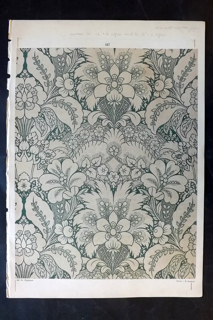 Fischbach, Frederick 1884 Folio Textile Print. Gold Brocade of the 17th Cent 117: Folio Chromolithograph Published 1882-84, London for "Ornament of Textile Fabrics" by Frederick Fischbach. Scarce. Paper Size: 17 x 12 inch (43 x 30cm) Good Condition