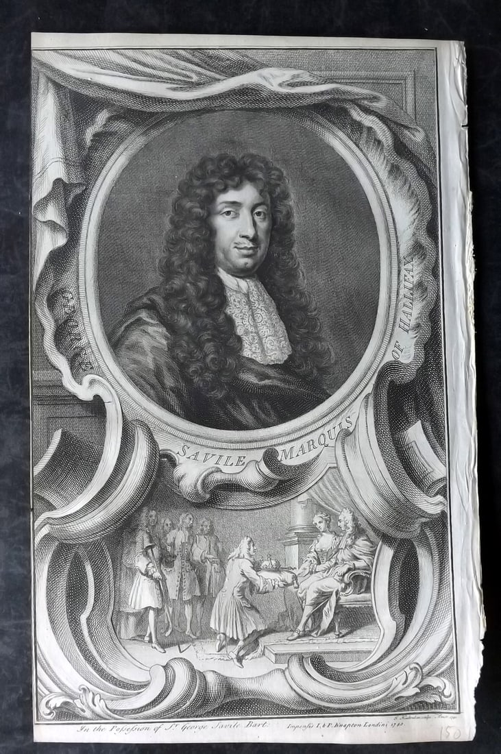 Rapin de Thoyras, Paul 1751 Folio Portrait. George Saville Marquis of Halifax by Houbracken (1 of 1)