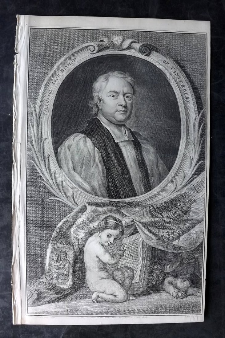 Rapin de Thoyras, Paul 1751 Folio Portrait. Tillotson Archbishop of Canterbury by Houbracken (1 of 1)