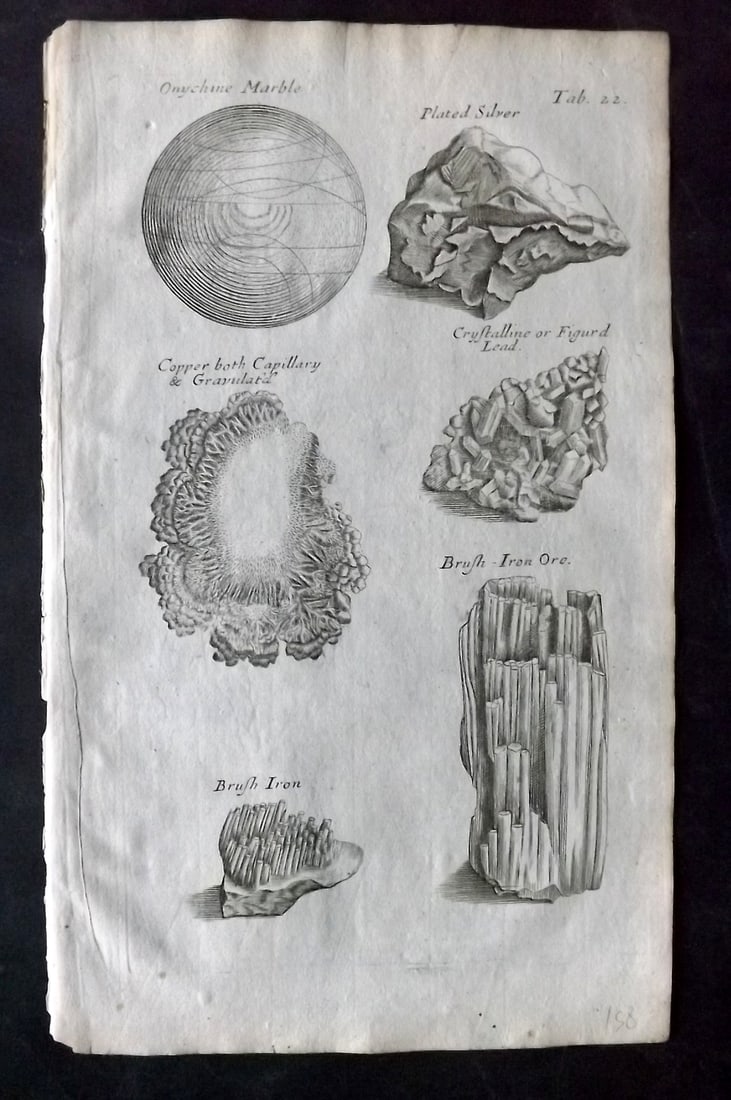 Grew, Nehemiah 1681 Print. Marble, Silver. Lead, Iron Ore: Copper Plate Published 1681, London for "Musaeum Regalis Societatis, or, A catalogue & description of the natural and artificial rarities belonging to the Royal Society and preserved at Gresham" by Ne