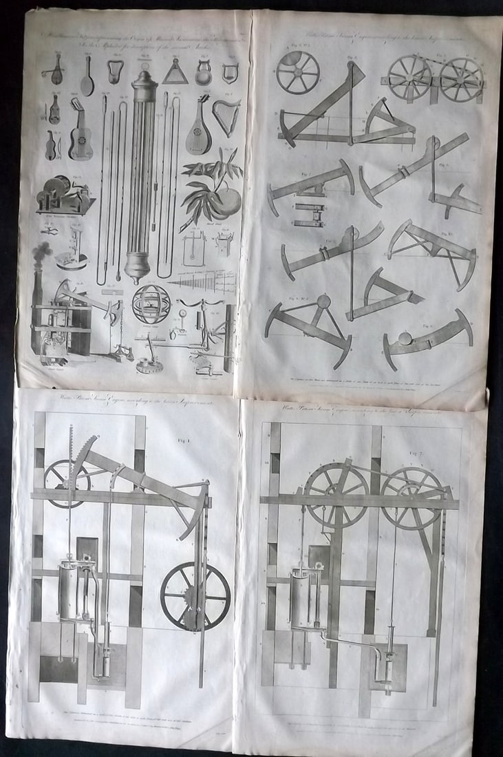Hall, William 1791 Lot of 4 Folio Science & Tech Prints: Folio Copper Plate Published 1789-91 by C. Cooke, London for "The New Royal Encyclopedia, Or, Complete Modern Universal Dictionary of Arts and Sciences..." by William Henry Hall. Paper Size: 14.5 x 9.