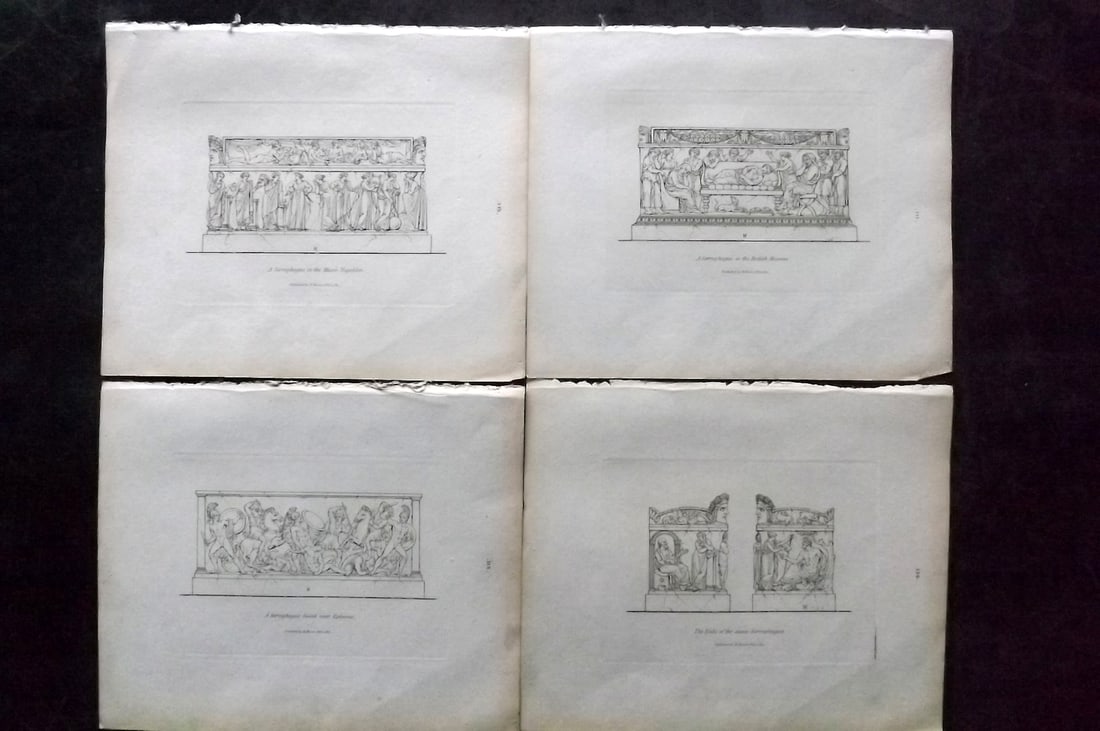 Moses, Henry 1814 Lot of 4 Prints. Sarcophagus: Etching Published Published 1814, London for "A Collection of Antique Vases..." First Edition by Henry Moses. Paper Size: 8 x 7 inch (21 x 18cm) Good Condition