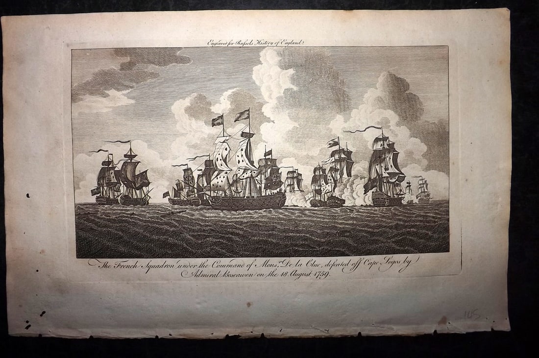 Russell, William 1779 Folio Ship Print. French Squadron defeated of Cape Lago, Portugal 1759 (1 of 2)