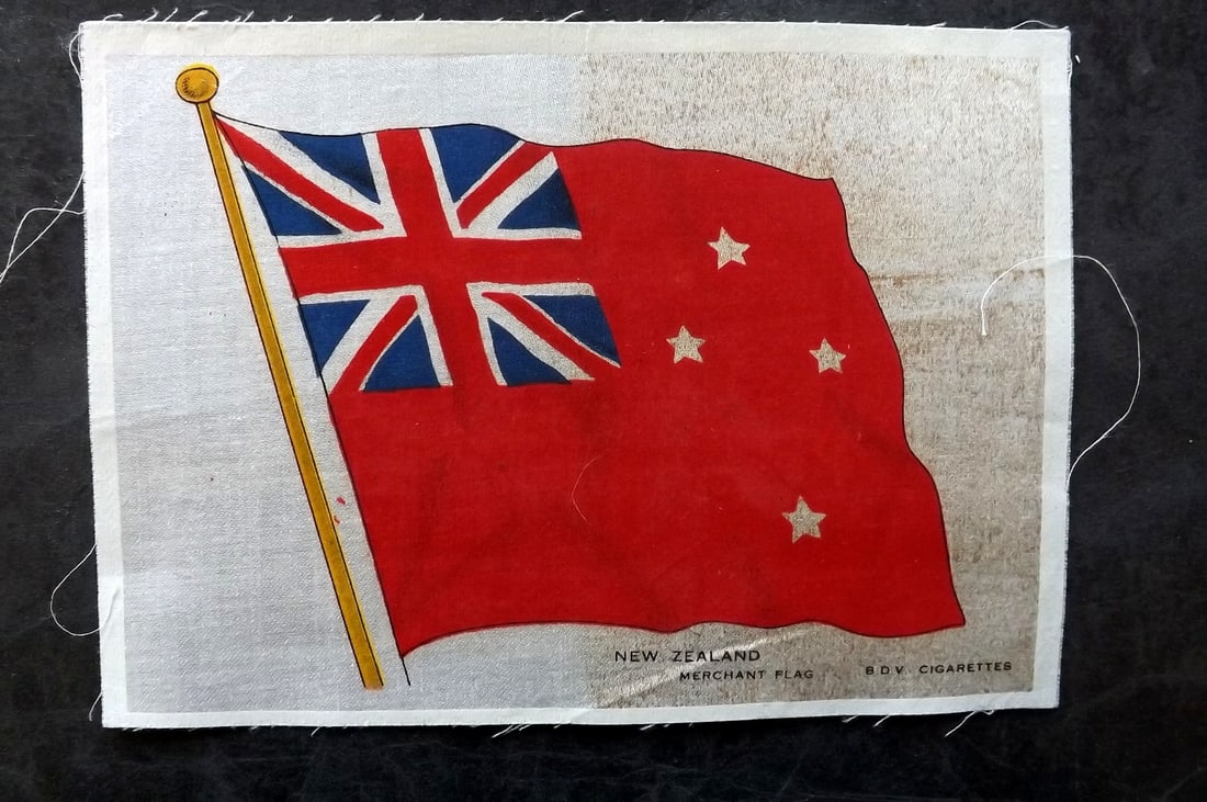 Silk Flag C1918 B. D. V.Cigarettes - New Zealand: Silk Flag Produced C1918 by B. D. V.Cigarettes during WW1. Size: 6 x 4.5 inch (16 x 12cm) Good Condition