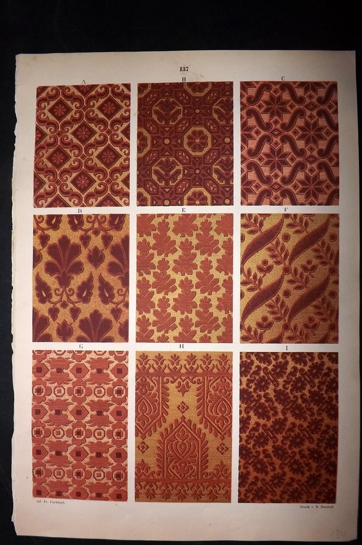 Fischbach, Frederick 1884 Folio Textile Print. Venetian and Genoese velvet & Gold brocades of the (1 of 2)