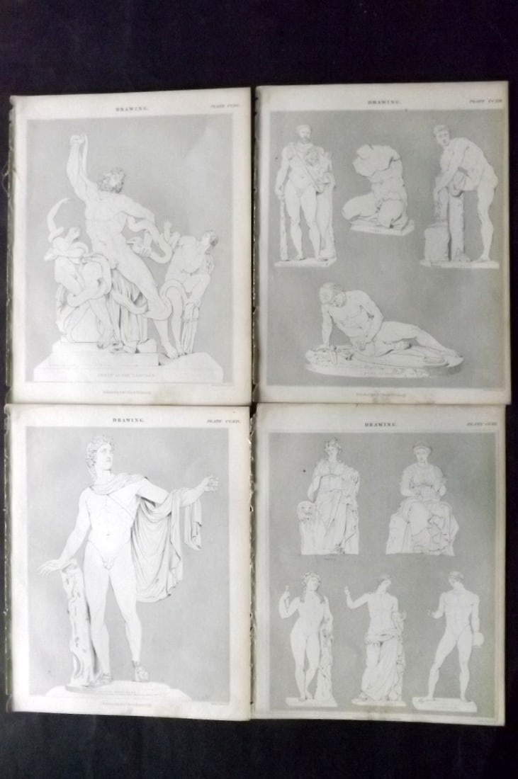 Encyclo. Brit 1850's Lot of 4 Prints. Drawing - Sculptures Statues: Steel Engraving Published 1853-60 by A & C Black, Edinburgh & London for "Encyclopaedia Britannica" Eighth Edition. Paper Size: 10.5 x 8 inch (27 x 21cm) Good Condition