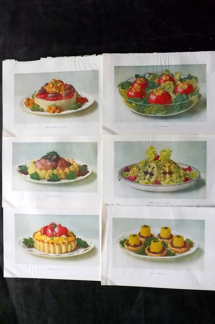 Fairclough, M. A. C1940 Lot of 6 Vintage Food Prints: Offset Lithograph Published C1940, London for "The Ideal Cookery Book" M. A. Fairclough. Paper Size: 10 x 7 inch (25 x 18cm) Good Condition