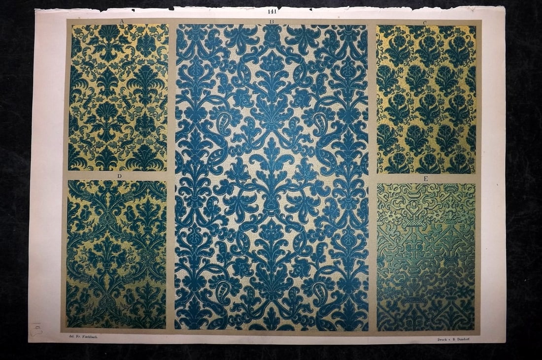 Fischbach, Frederick 1884 Folio Textile Print. Venetian Velvets of the 14th Cent 141 (1 of 2)