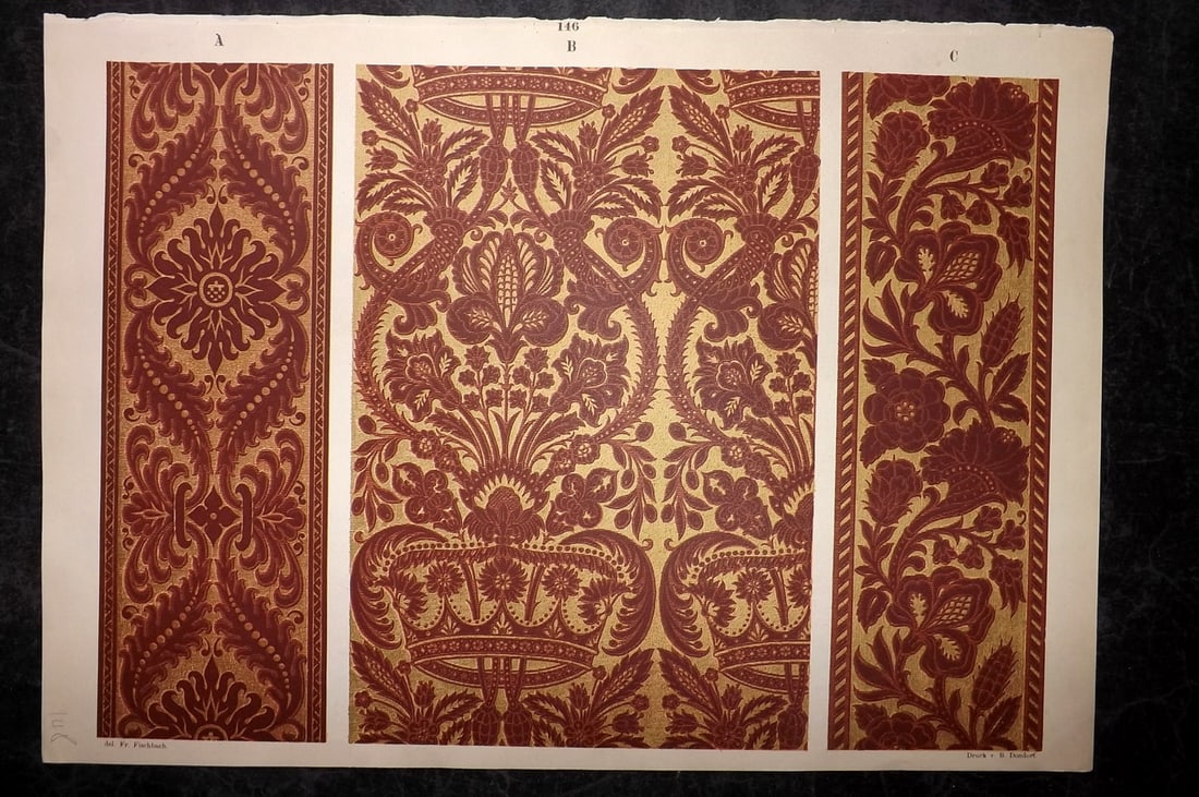 Fischbach, Frederick 1884 Folio Textile Print. Venetian Velvets of the 16th Cent 146 (1 of 2)
