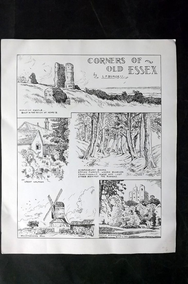 Burgess, L. P. C1950 Pen & Ink. Corners of Old Essex: Pen & Ink by L. P. Burgess, Undated, probably 1950's. On thin card. Overall Size: 14 x 11 inch (36 x 28cm) Good Condition