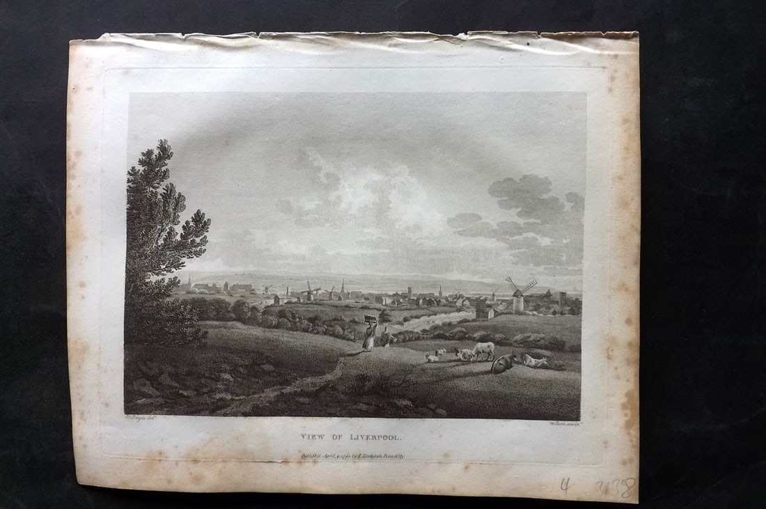 Aiken, John 1795 Antique Print. Liverpool: Copper Plate Published 1795, London for "A Description of the Country from Thirty to Forty Miles Round Manchester" by John Aiken. Paper Size: 11.5 x 9 inch (29 x 23cm) Some margin toning, otherwise Go