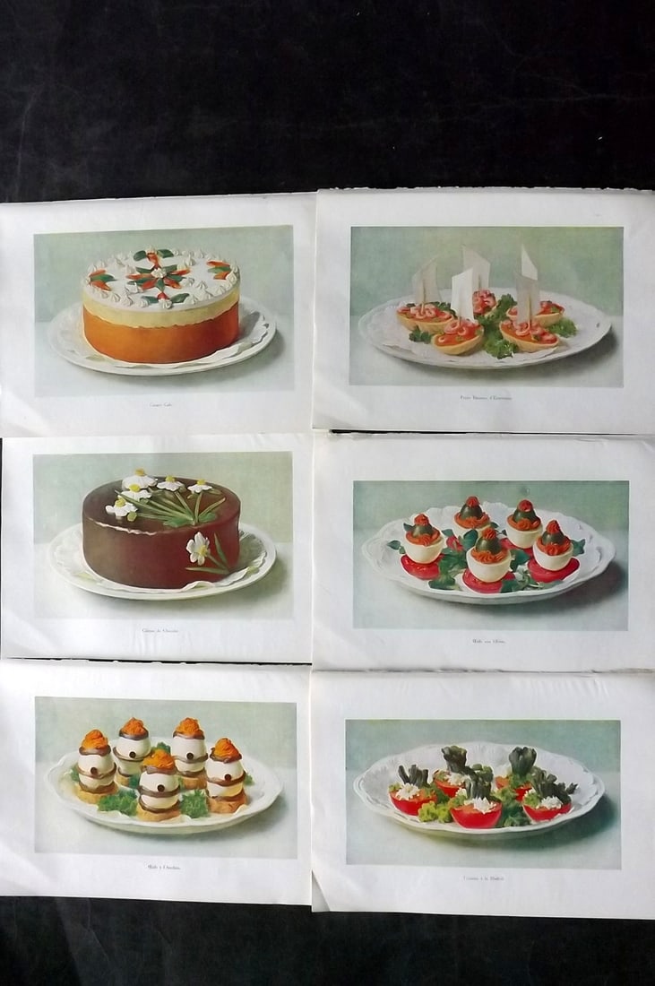 Fairclough, M. A. C1940 Lot of 6 Vintage Food Prints: Offset Lithograph Published C1940, London for "The Ideal Cookery Book" M. A. Fairclough. Paper Size: 10 x 7 inch (25 x 18cm) Good Condition