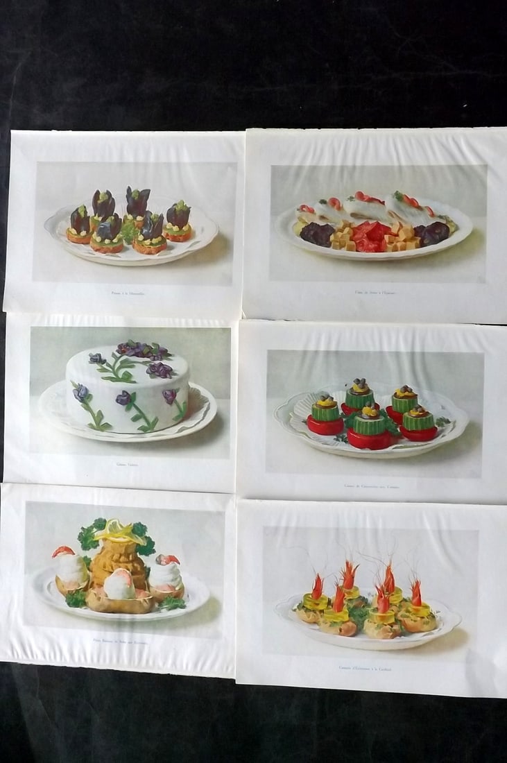 Fairclough, M. A. C1940 Lot of 6 Vintage Food Prints: Offset Lithograph Published C1940, London for "The Ideal Cookery Book" M. A. Fairclough. Paper Size: 10 x 7 inch (25 x 18cm) Good Condition