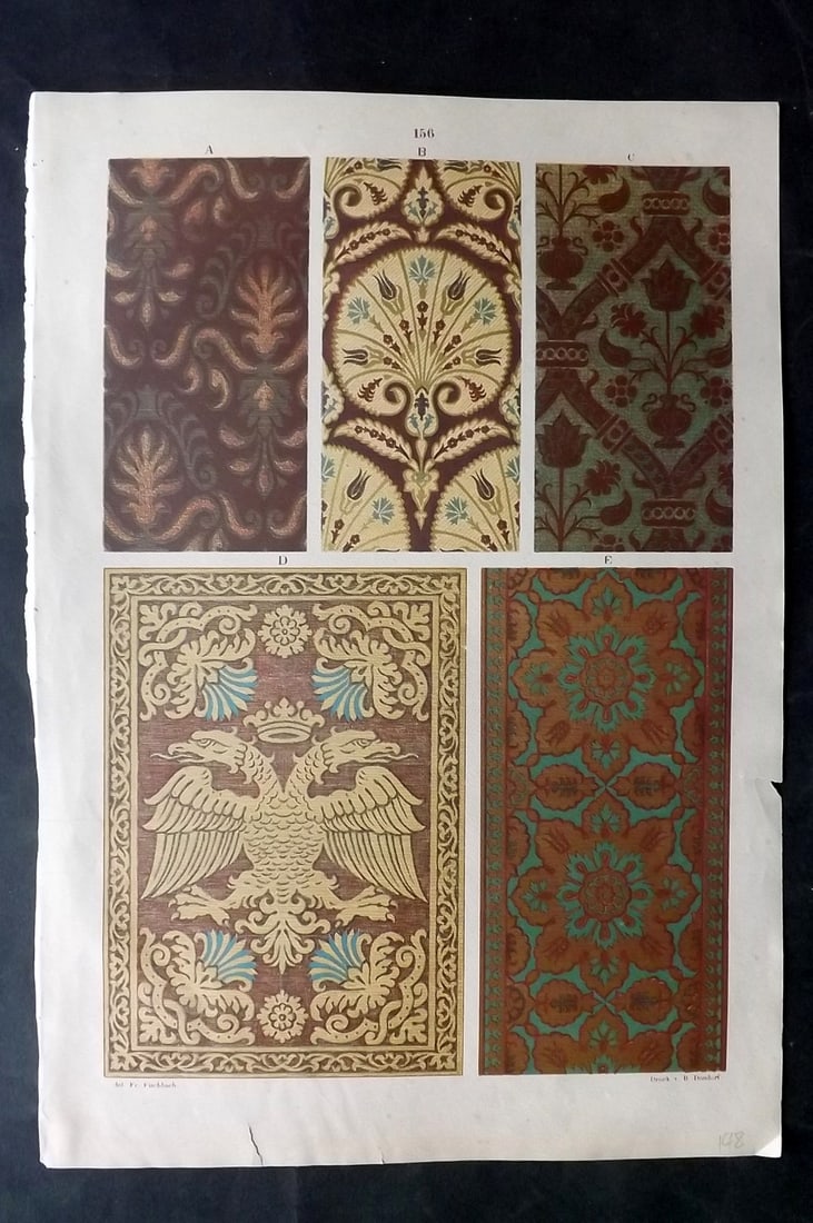Fischbach, Frederick 1884 Folio Textile Print. North Italian Manufacture of the 16th Cent 156 (1 of 2)