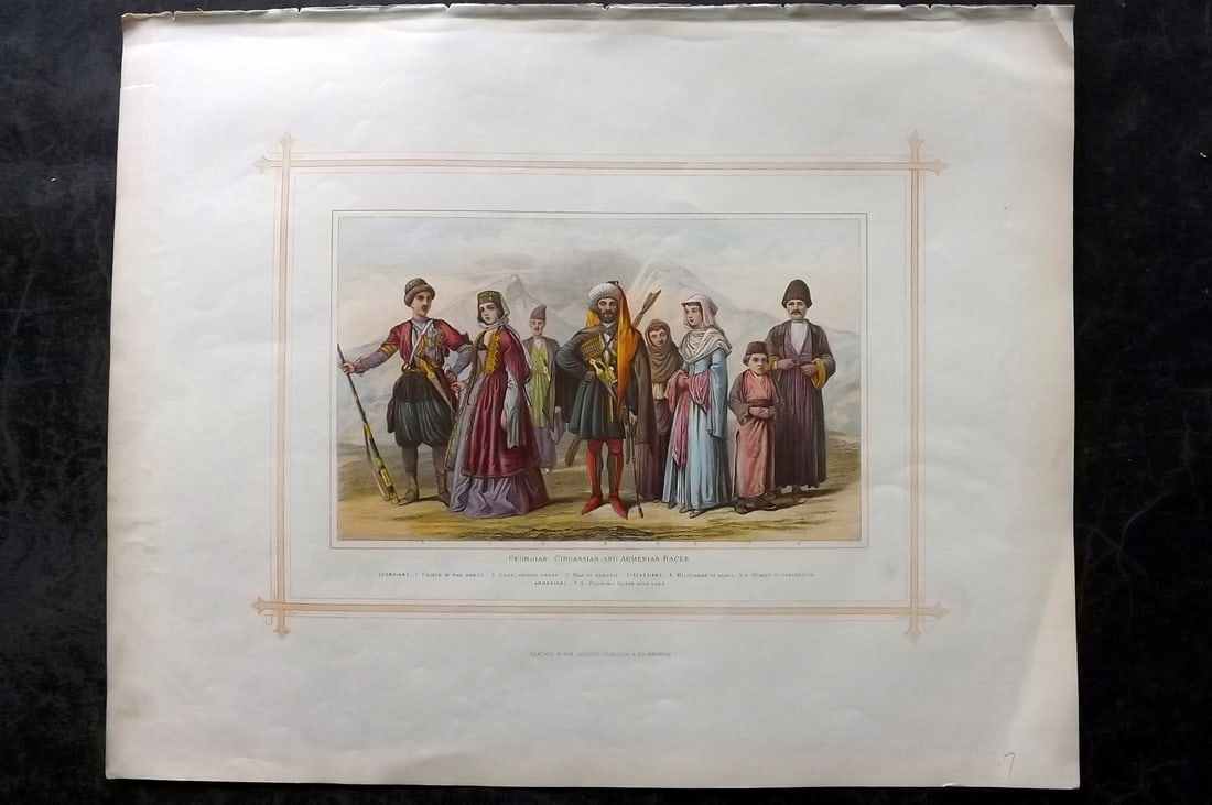 Blackie (Pub) 1882 Folio Print. Georgian, Circassian & Armenian Races: Color Printed Woodblock Published 1882 by Blackie & Son, London for "The Comprehensive Atlas & Geography of the World" by W. G. Blackie. Paper Size: 15 x 12 inch (38 x 30cm) Good condition