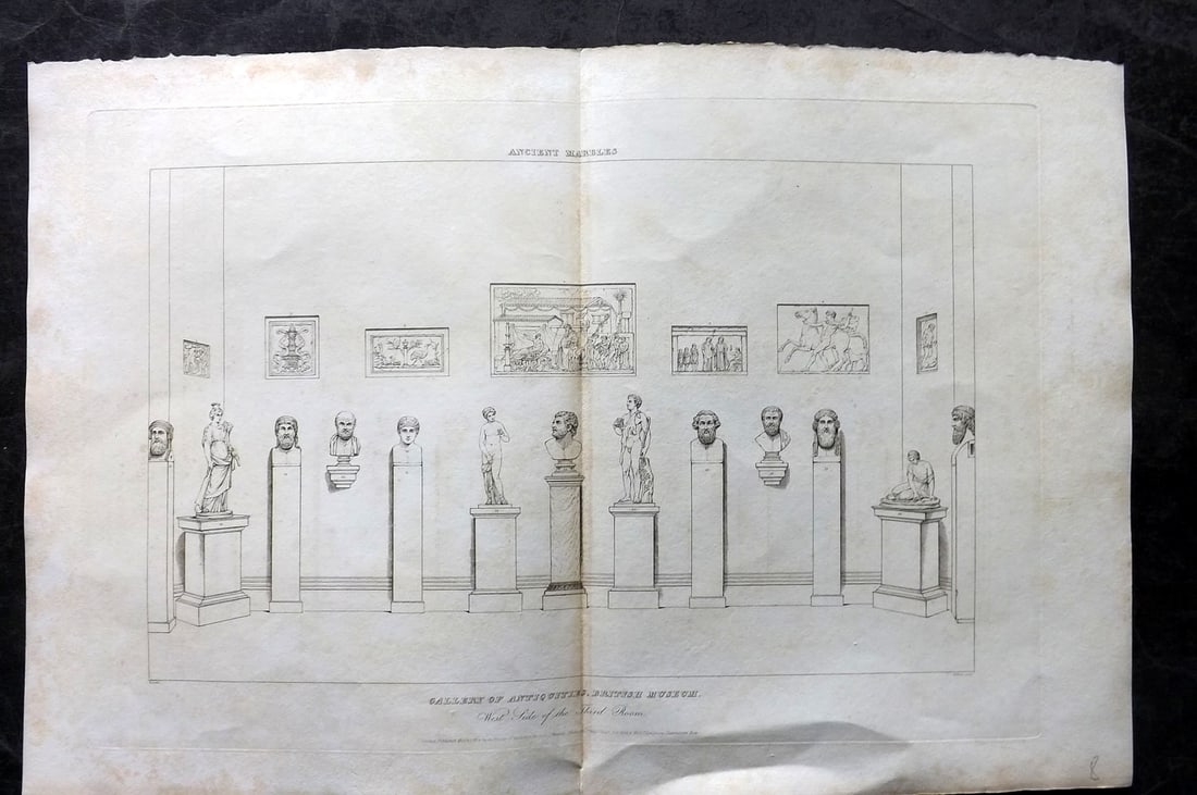 BM Marbles 1814 LG Folio Print. Gallery of Antiquities in the British Museum - West Side (1 of 2)