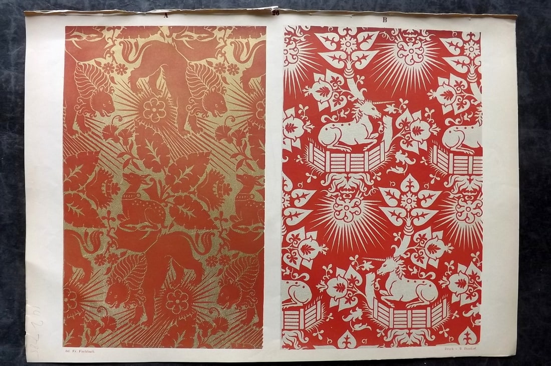 Fischbach, Frederick 1884 Folio Textile Print. Lucca Fabrics of the 13th & 14th Cent. 26 (1 of 2)