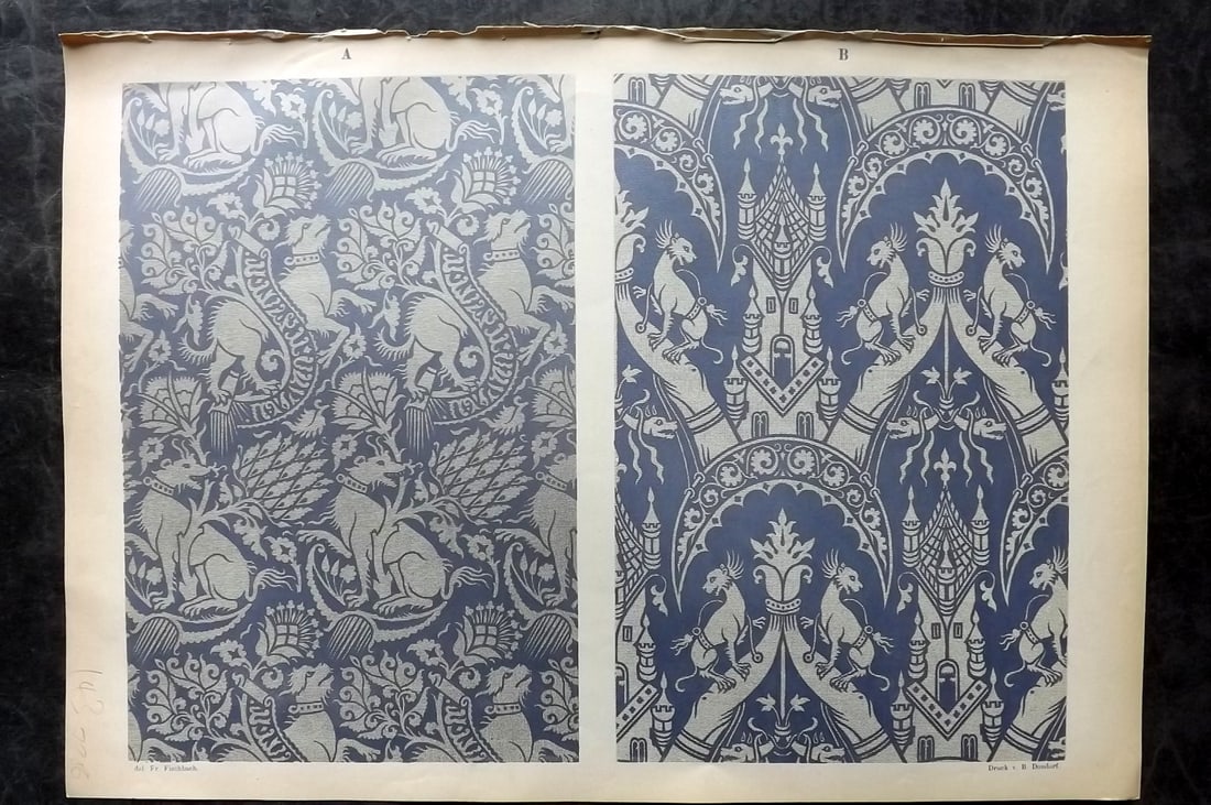 Fischbach, Frederick 1884 Folio Textile Print. Lucca Fabrics of the 13th & 14th Cent. 27 (1 of 2)