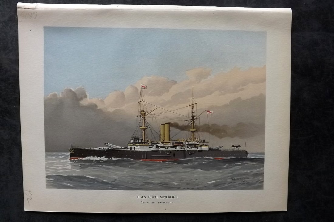 H.M. Navy 1893 Antique Ship Print. H.M.S. Royal Sovereign (1 of 1)