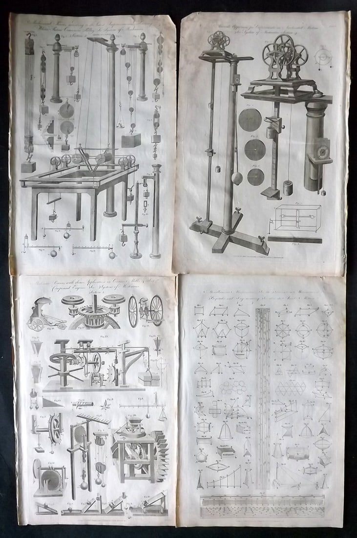 Hall, William 1791 Lot of 4 Folio Science & Tech Prints: Folio Copper Plate Published 1789-91 by C. Cooke, London for "The New Royal Encyclopedia, Or, Complete Modern Universal Dictionary of Arts and Sciences..." by William Henry Hall. Paper Size: 14.5 x 9.