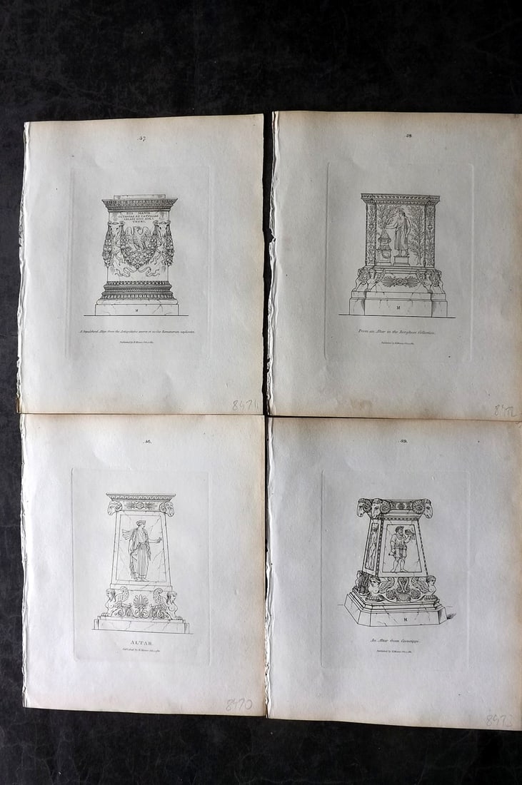Moses, Henry 1814 Lot of 4 Prints. Altar: Etching Published Published 1814, London for "A Collection of Antique Vases..." First Edition by Henry Moses. Paper Size: 8 x 7 inch (21 x 18cm) Good Condition